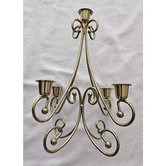 Vintage Home Interiors MCM Brass Plated Candle Holder Candelabra Centerpiece - Picture 14 of 15